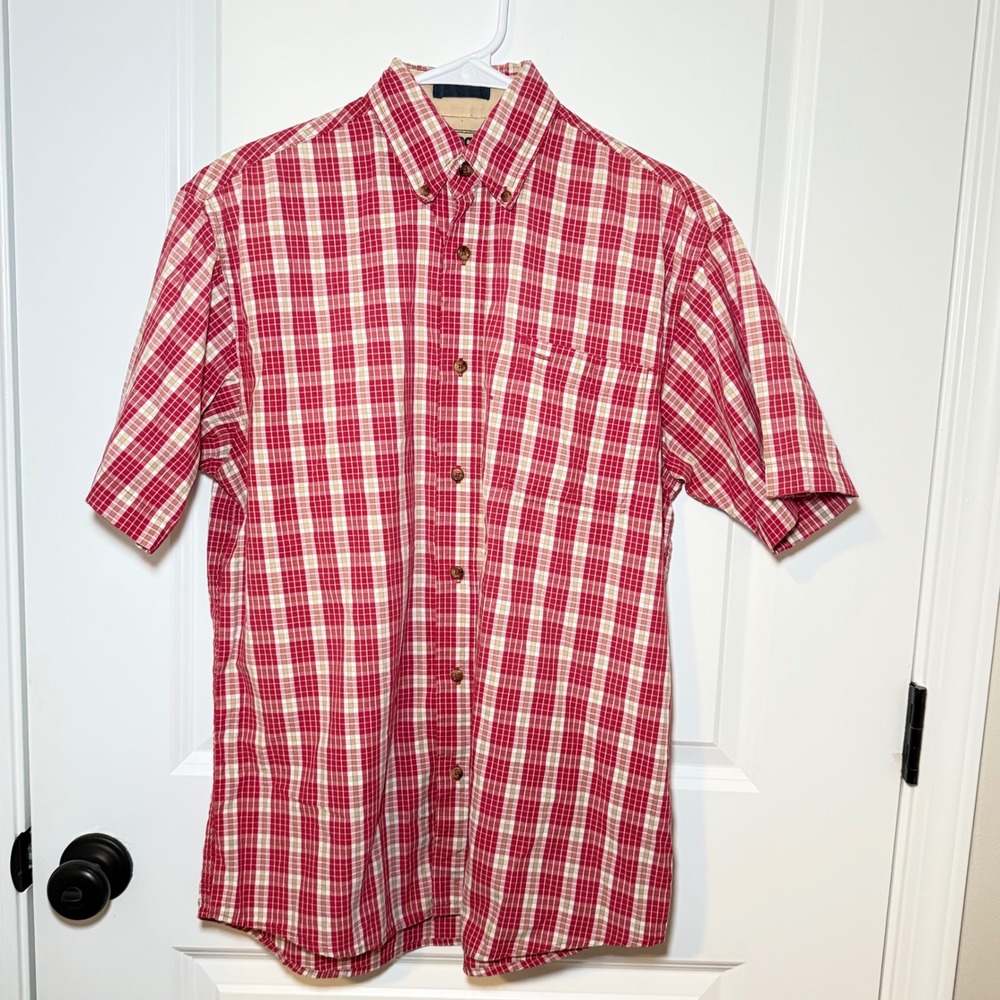Wrangler Hero Mens Red Plaid Short Sleeve Button Down Shirt Small Cotton Pocket